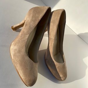 Beige suede Low profile heels